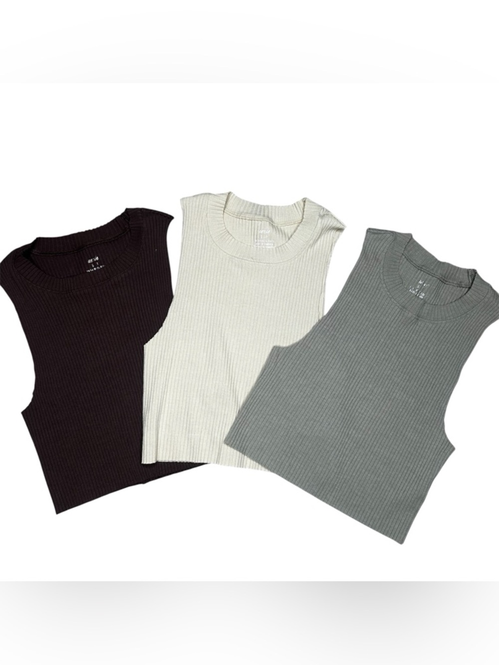 aerie Ribbed Sleeveless Crop Tops - brown, Cream, Gray